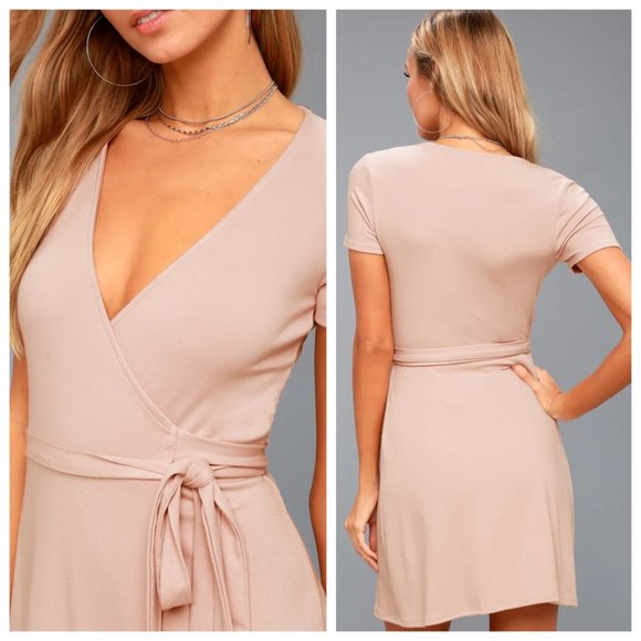 Lulu's Dresses Nwt Lulus Blush Pink Short Sleeve Jersey Wrap Dress